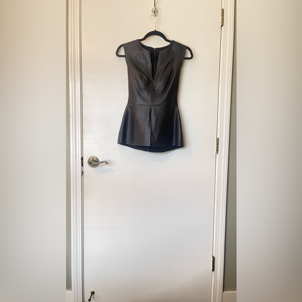 Black Faux Leather BCBG Maxazria Peplum Top